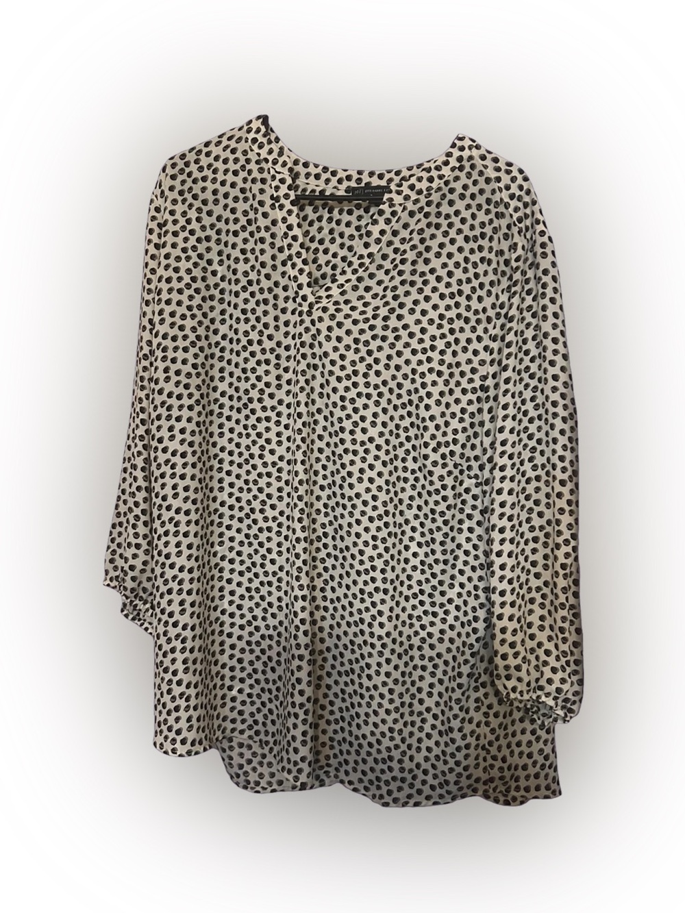 Adrianna Papell Polka Dot Blouse - Size 2X - White / Black - Flowy Top